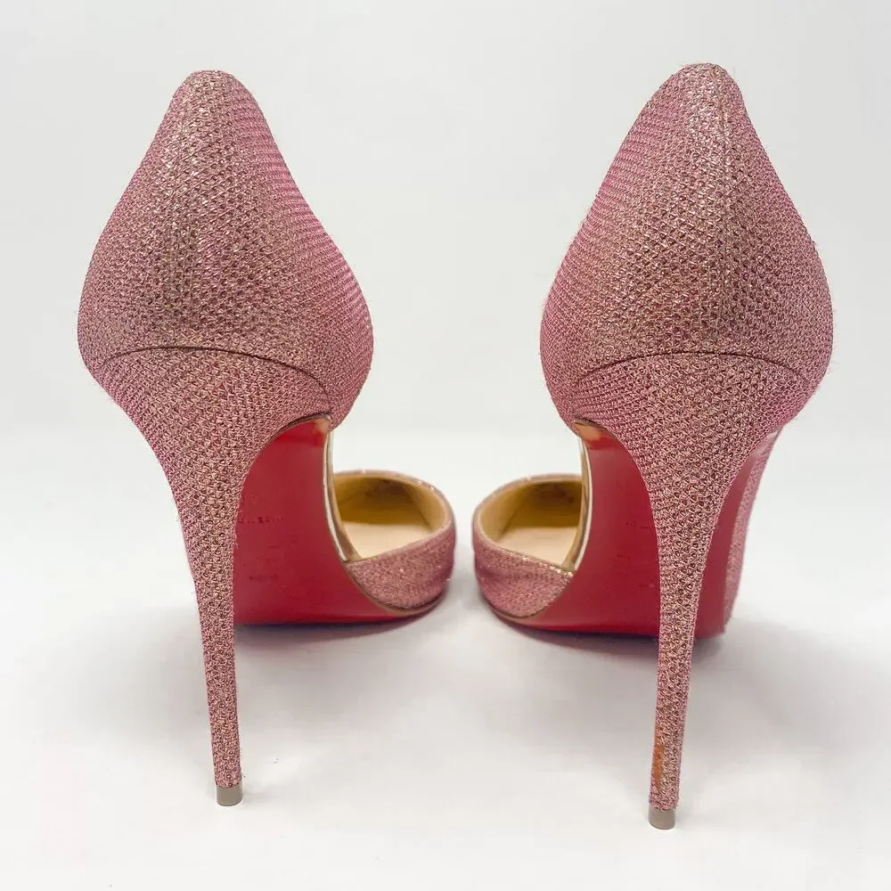 Christian Louboutin Iriza 100 Glitter Tisse Pink Heels EU 40 US 10